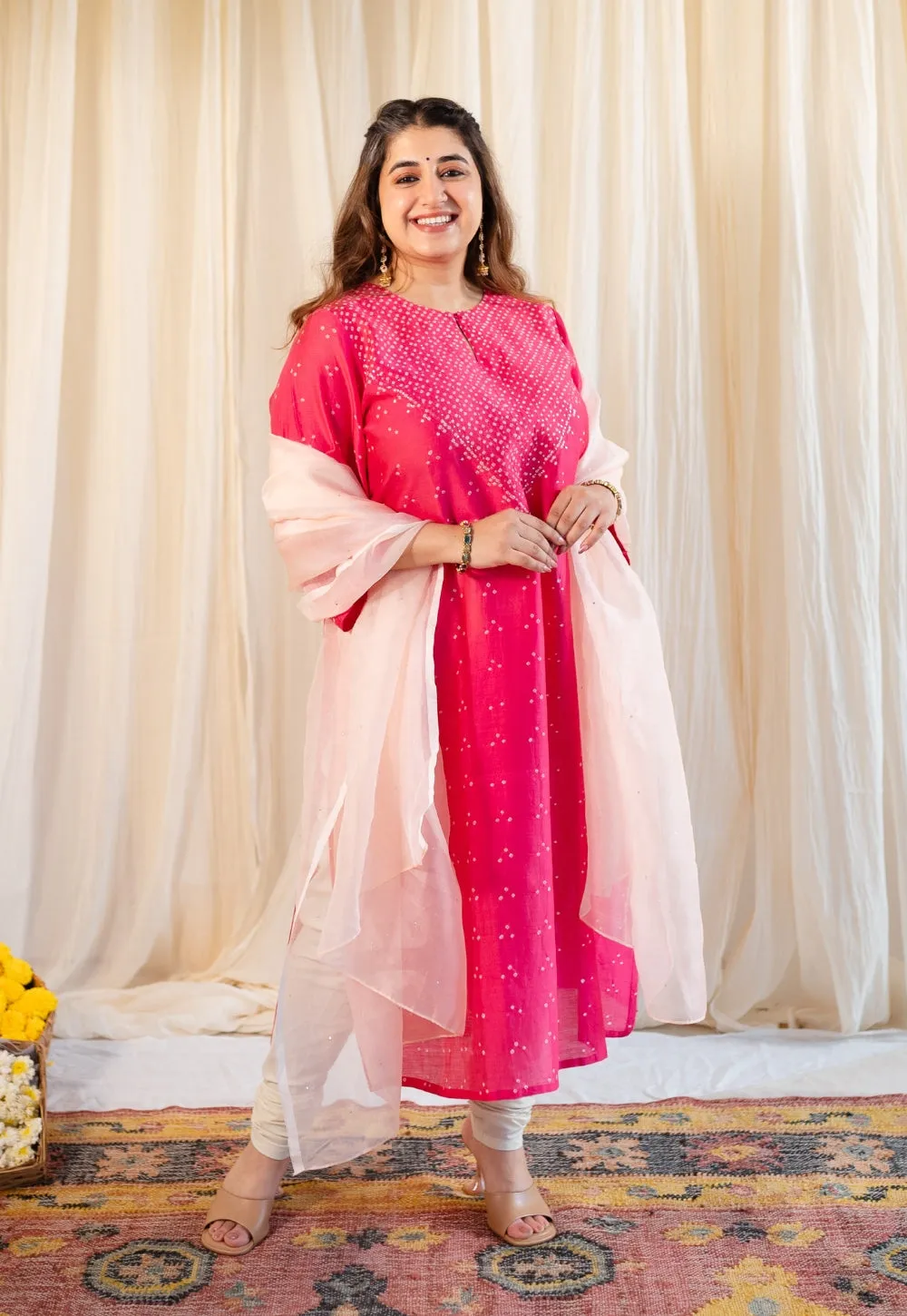 Arna Bandhani Chanderi Silk Kurta with Mukaish Detailing