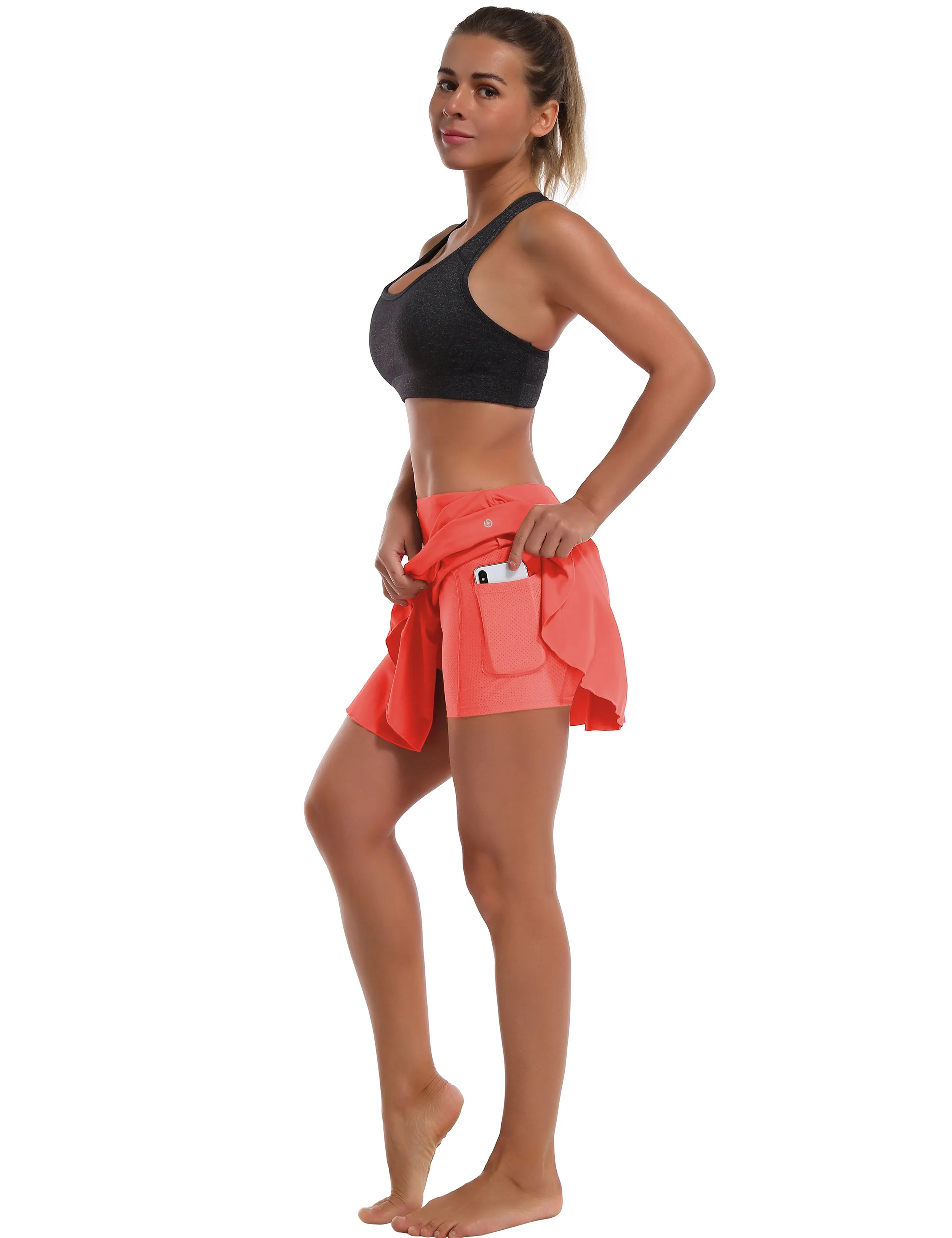 Athletic Tennis Golf Pleated Skort Awith Pocket Shorts coral