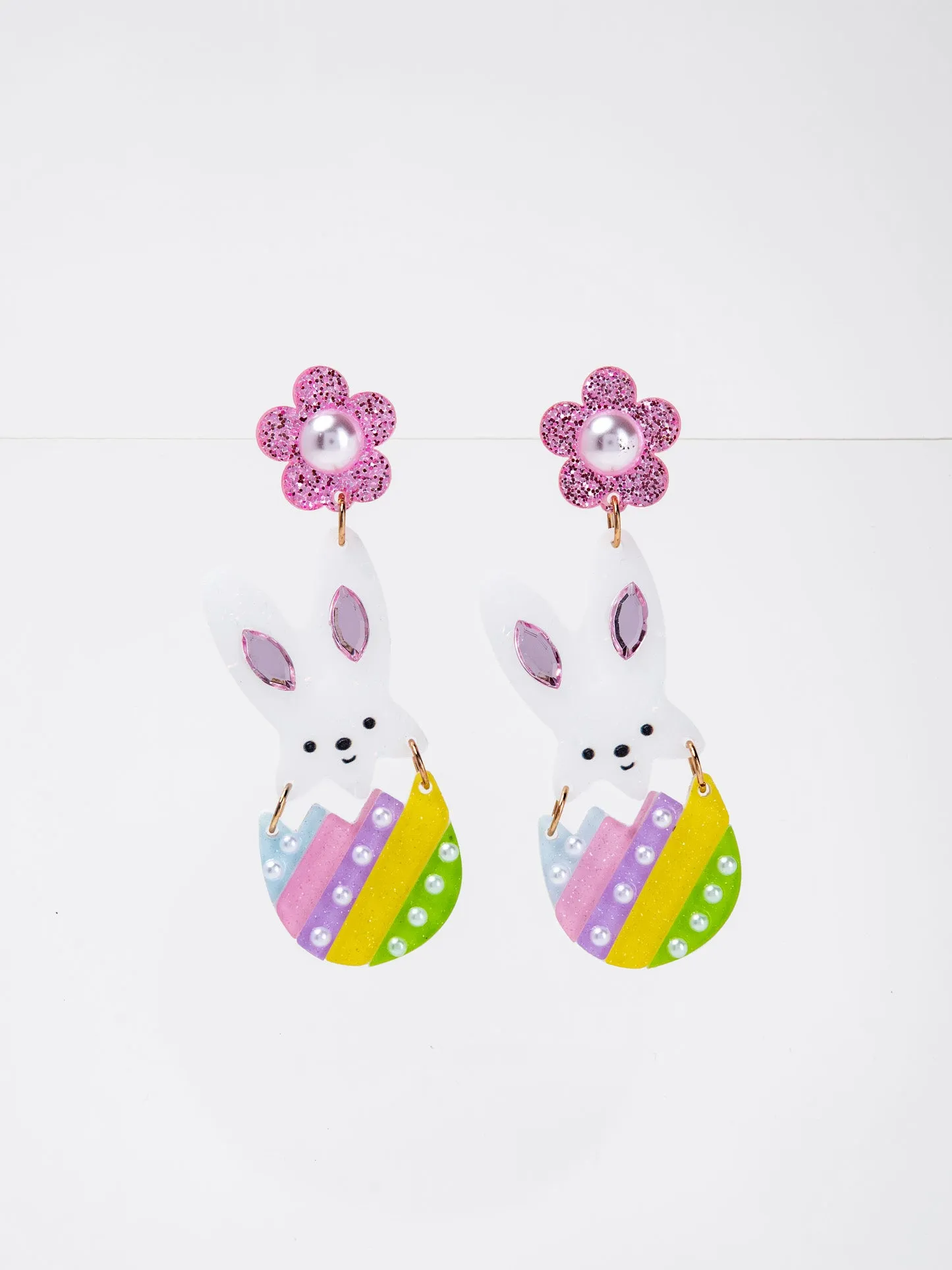 Aubrey 2-Tier Floral Post Glitter & Pearl Easter Earrings