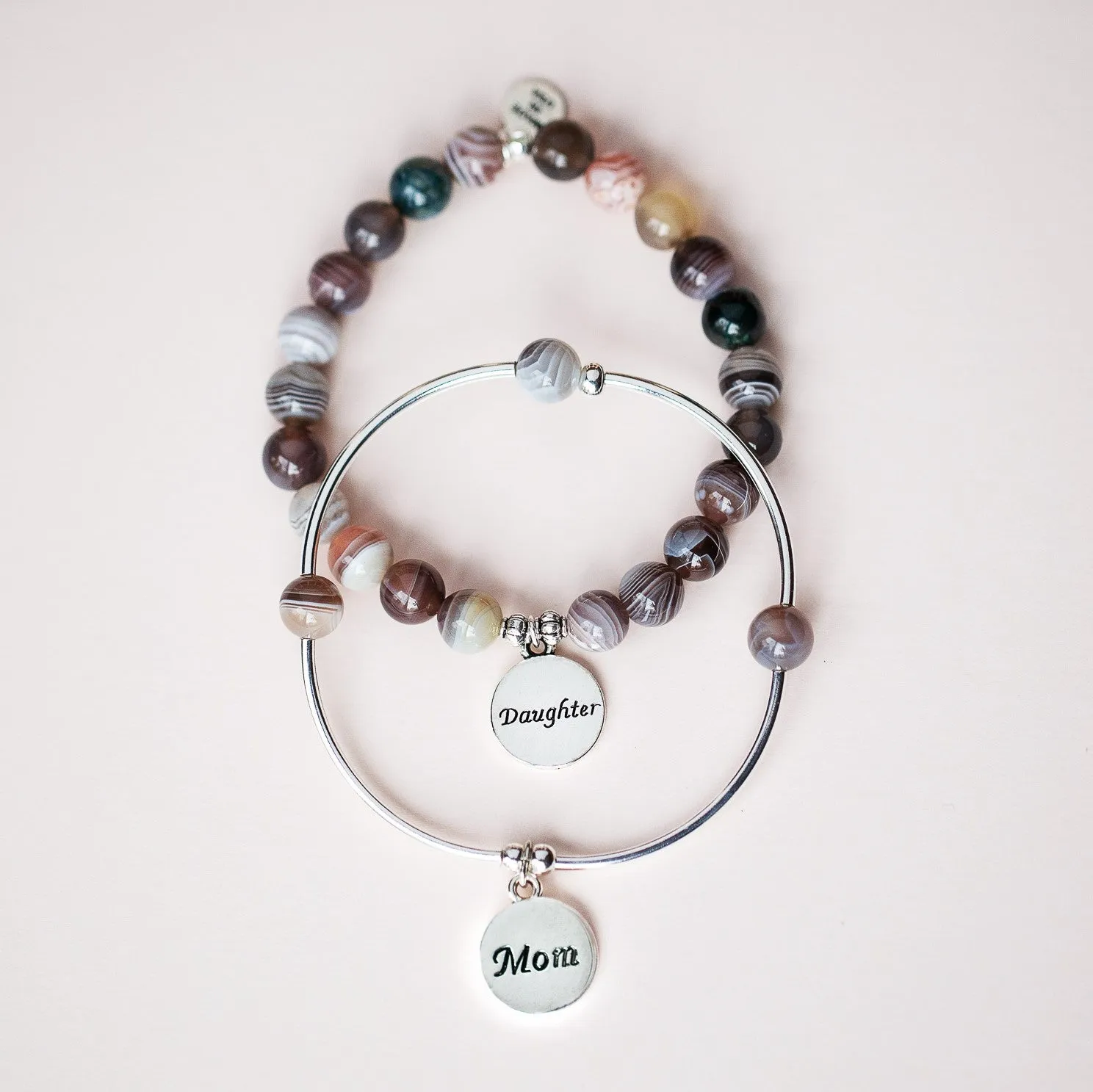 Aunt | Soft Bangle Charm Bracelet | Tiffany Blue Agate