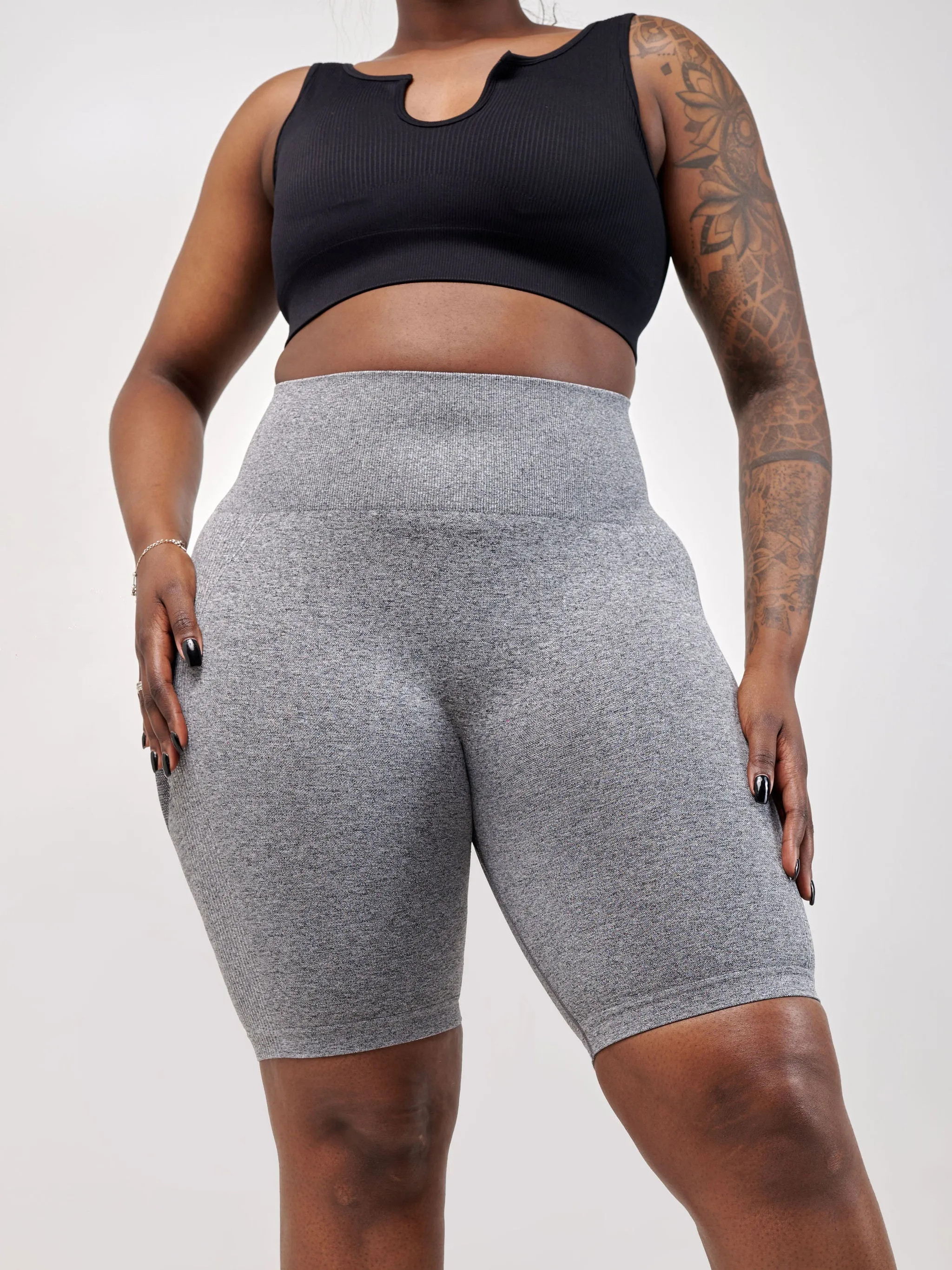 Ava Fitness Capri Workout Shorts - Dark Grey