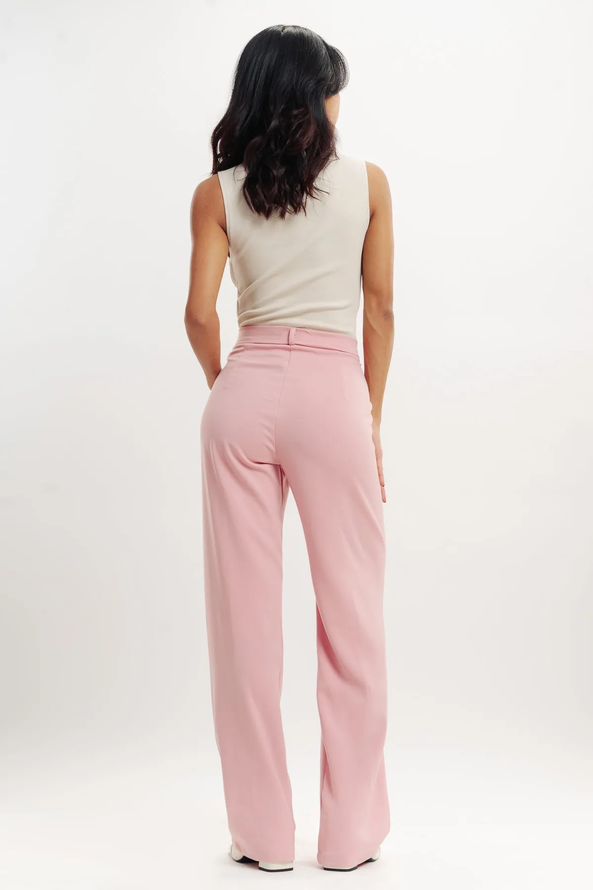 Baby Pink Pleated Straight Fit Korean Pant