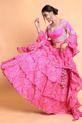 Bandhej Georgette Lehenga with Gota Patti work.