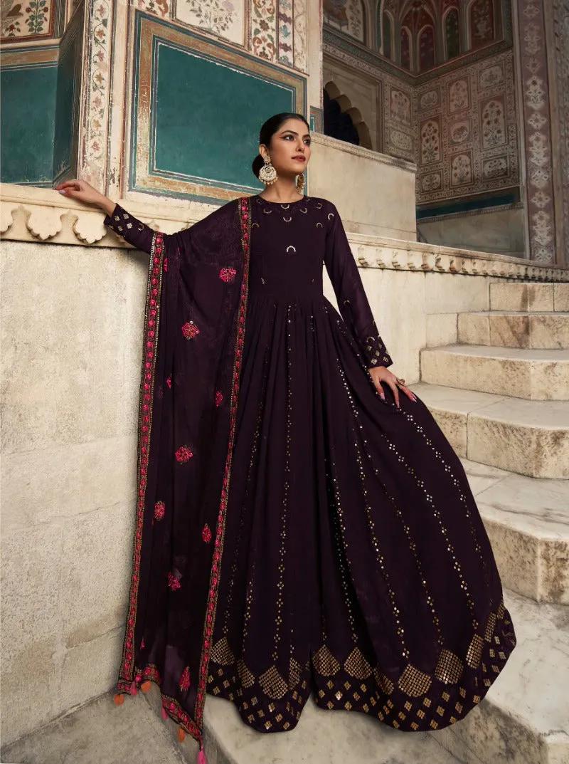 Beautifully designed Georgette Sequins Work Anarkali Set - Rent