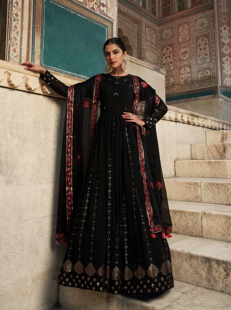 Beautifully designed Georgette Sequins Work Anarkali Set - Rent