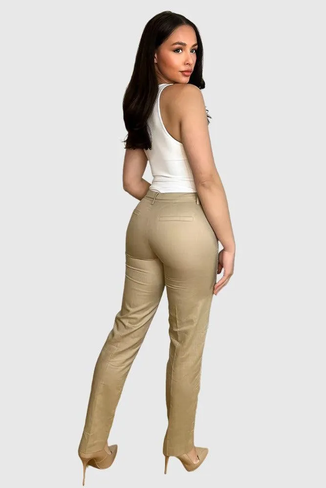 Beige Linen Cotton Blend Smart Trousers