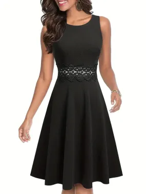 Black A Line Crew Neck Sleeveless Party Dress