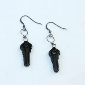 Black Agate gemstone Keys Hand wrapped with Oxidized Sterling Silver Drop earrings