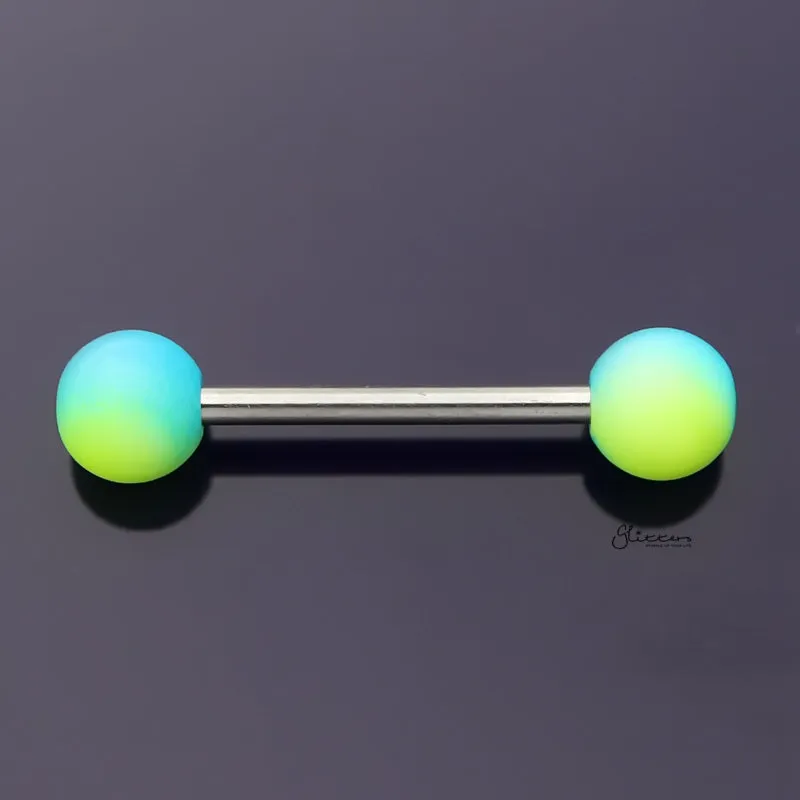 Blue and Yellow Colour Balls Tongue Barbell