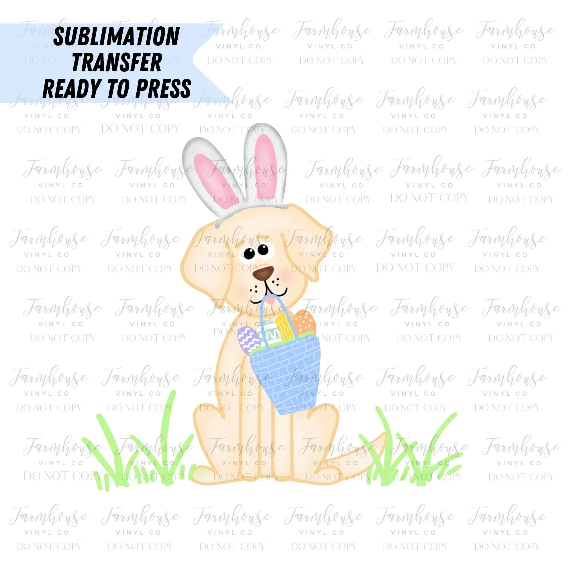 Blue Golden Dog Cute Easter Bunny Ready to Press Sublimation Transfer