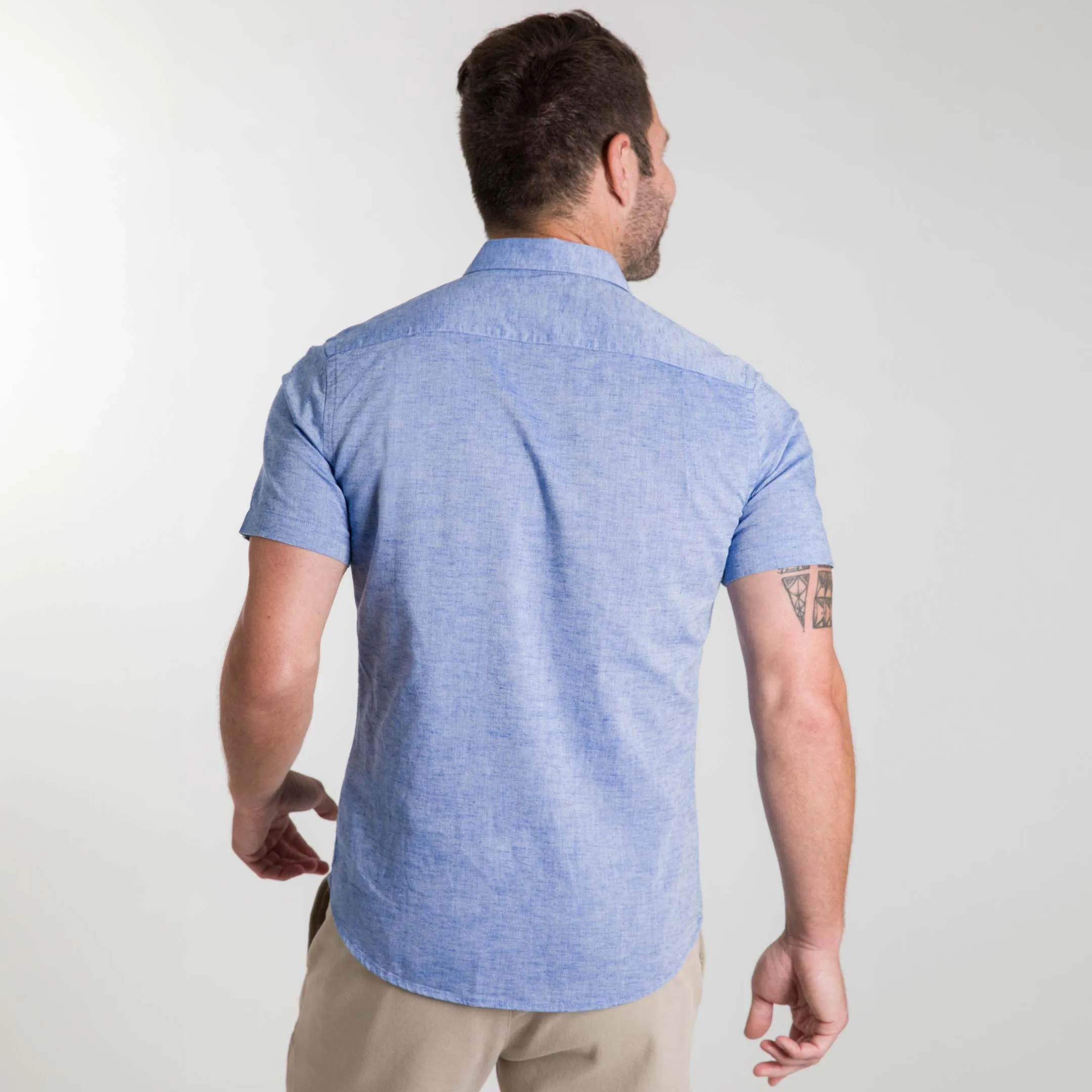 Blue Linen Short Sleeve Shirt