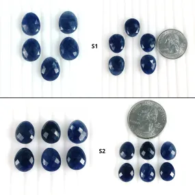 BLUE SAPPHIRE Gemstone Checker Cut : Natural Untreated Unheated Sapphire Egg Shape Briolette 5pcs & 6pcs