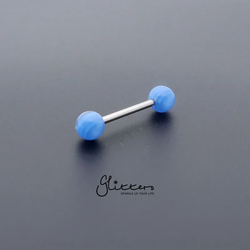 Blue Stripe Acrylic Ball with Surgical Steel Tongue Bar