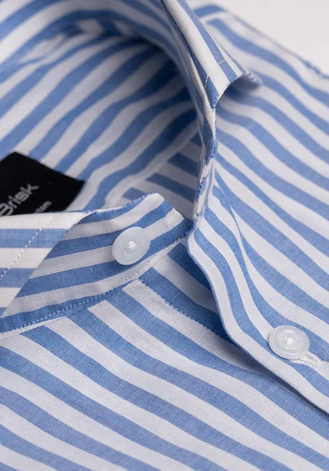 Blueish Grey Cotton Linen Stripes Shirt