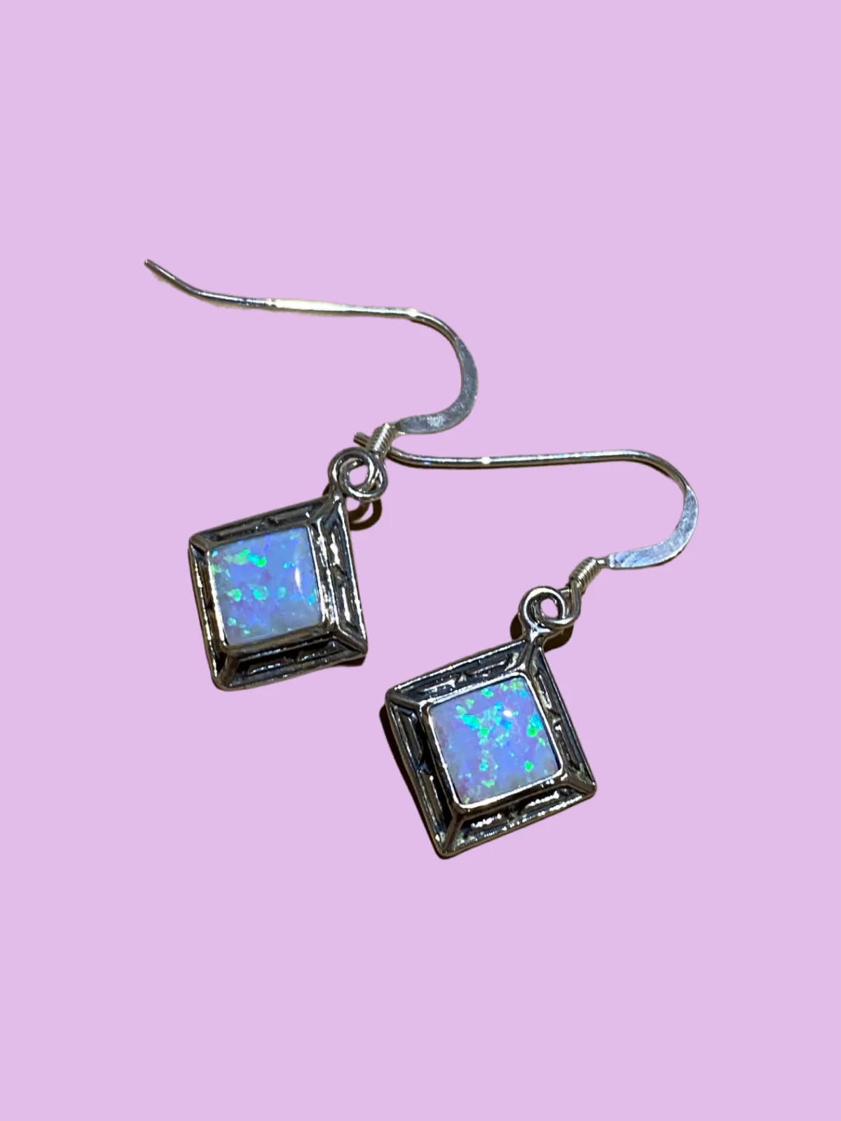 Bordered Opal Square Dangles