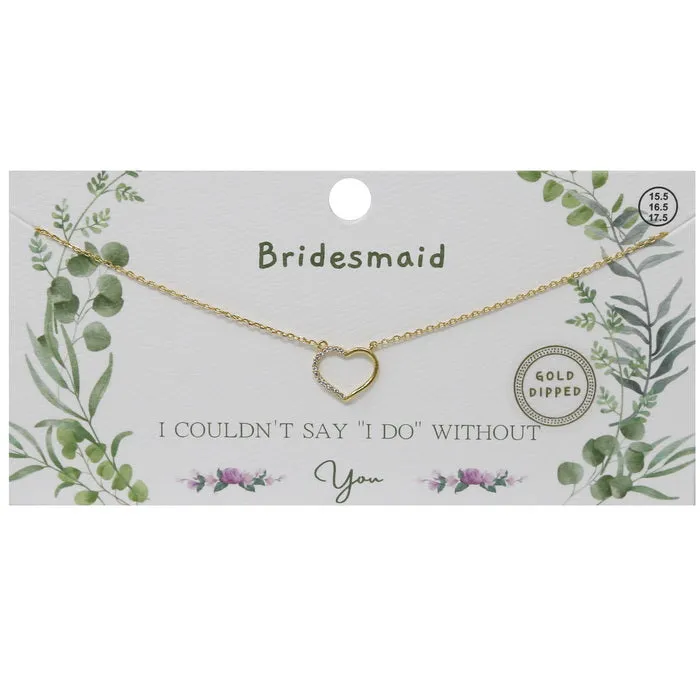 BRIDESMAID CZ Pave Heart Pendant Gold Dipped Necklace