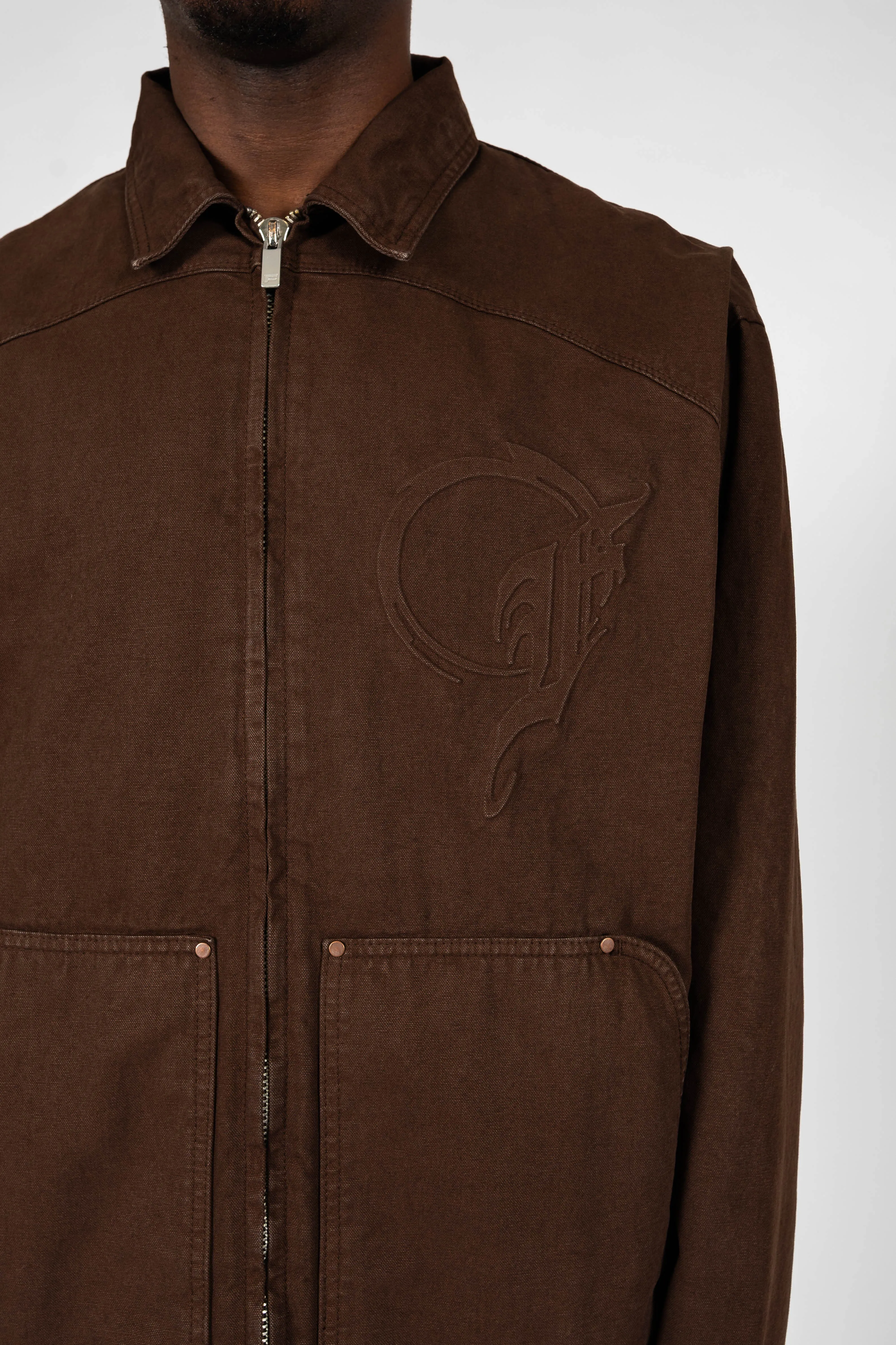 BROWN PUNCHED F CANVAS JACKET