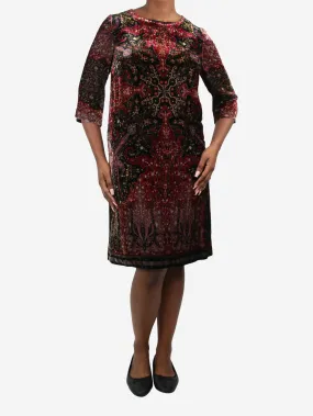 Burgundy floral printed velvet dress - size IT 44