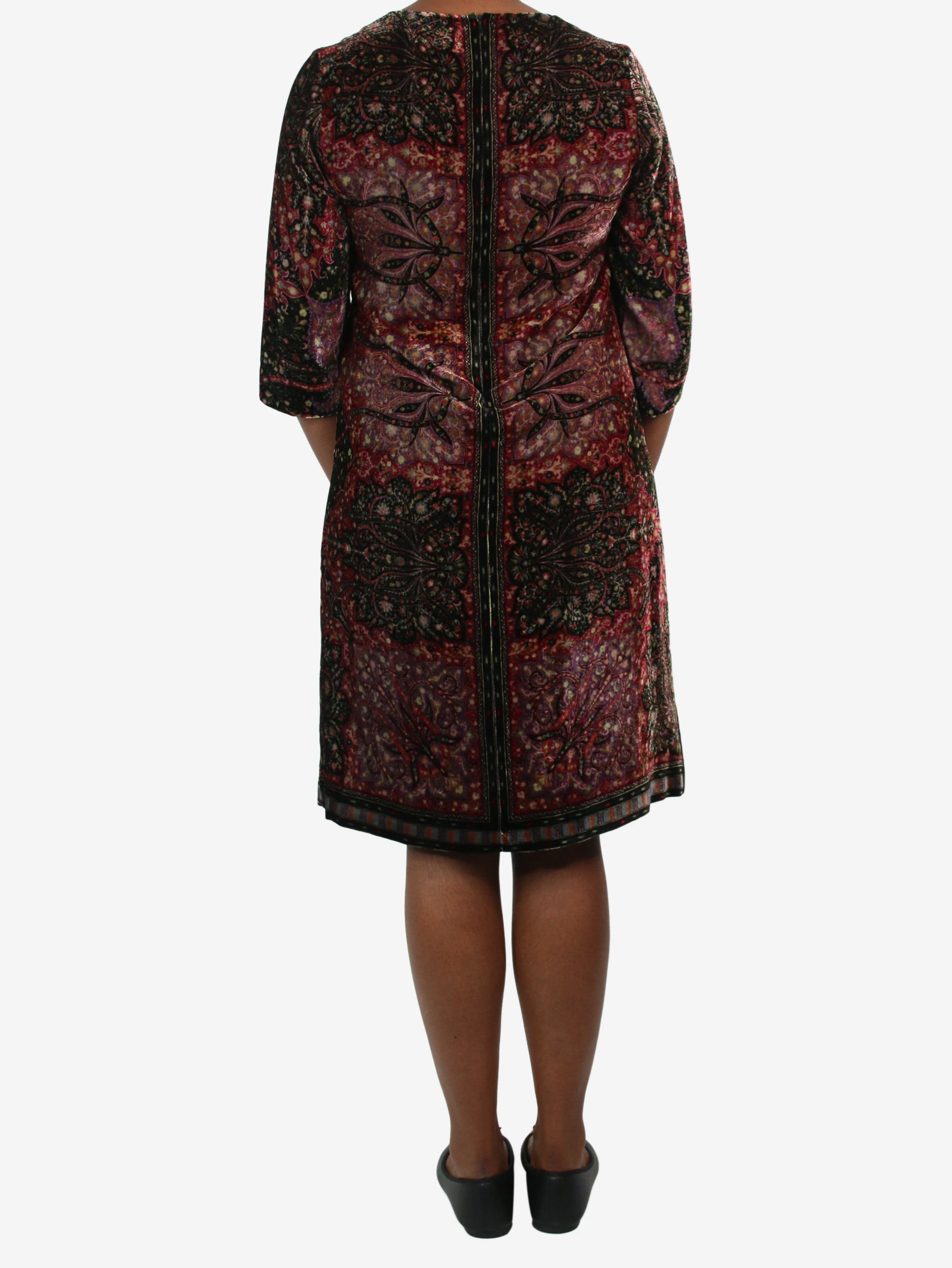 Burgundy floral printed velvet dress - size IT 44