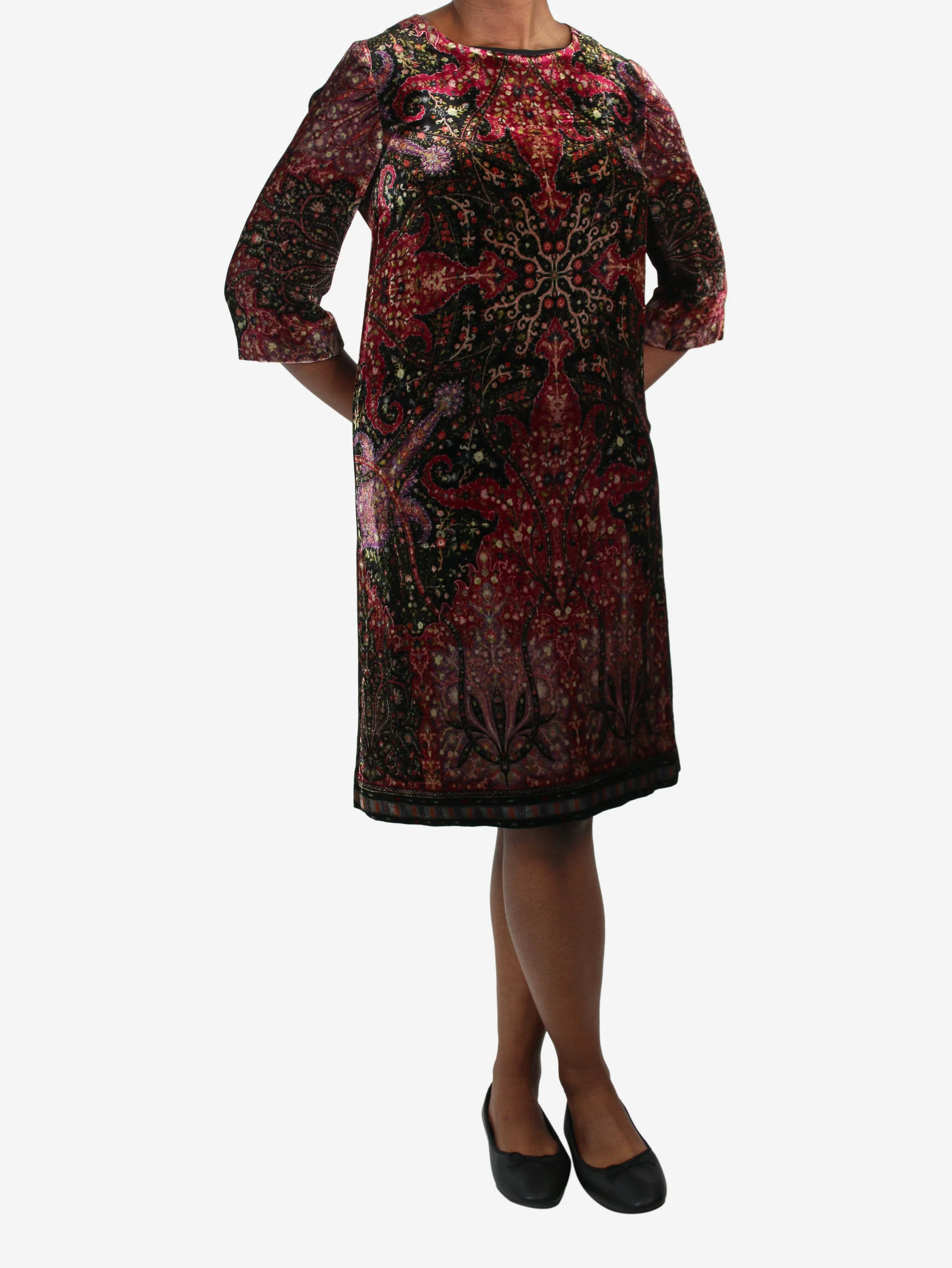 Burgundy floral printed velvet dress - size IT 44