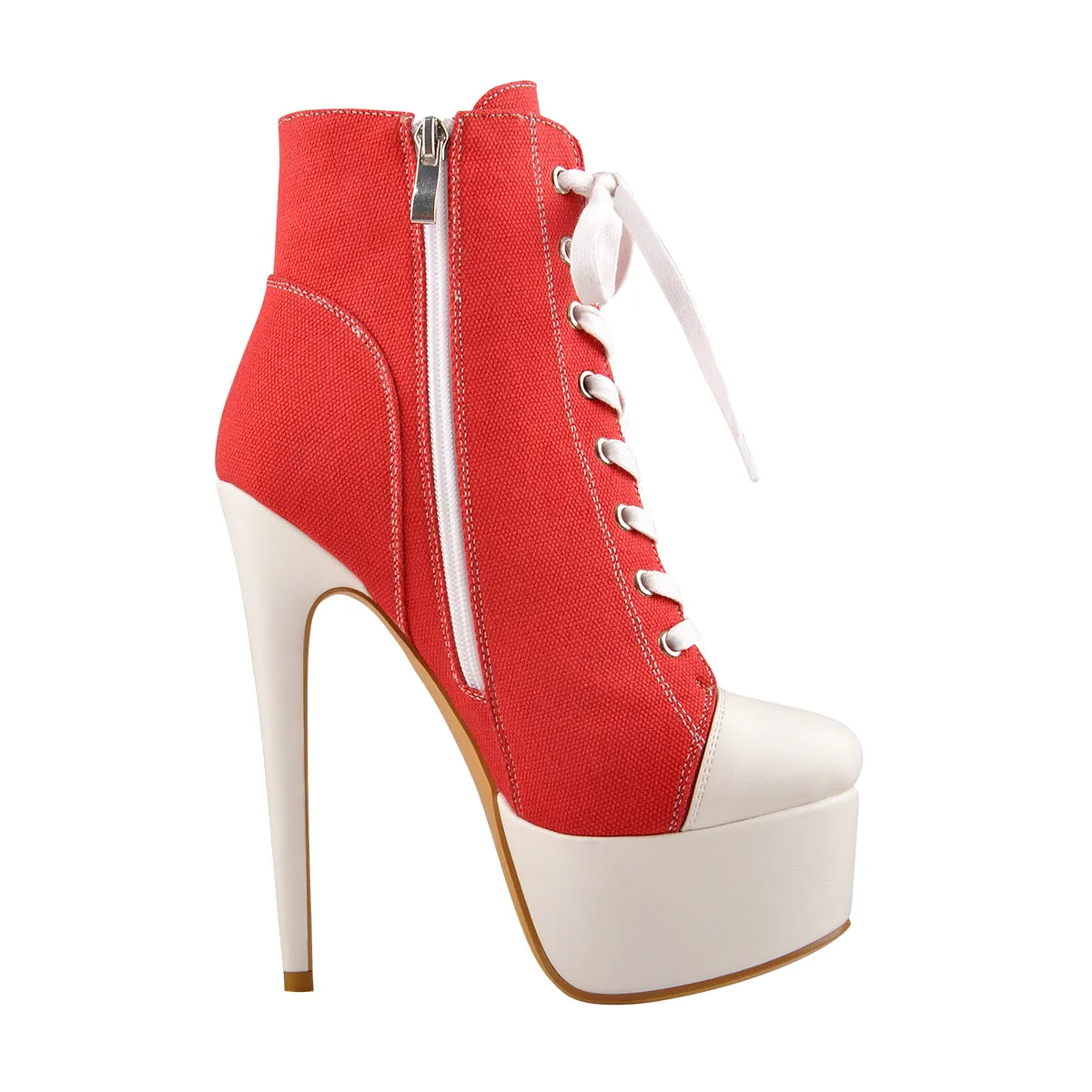 Canvas High Heel Sneaker Lace Up Platform Ankle Boots