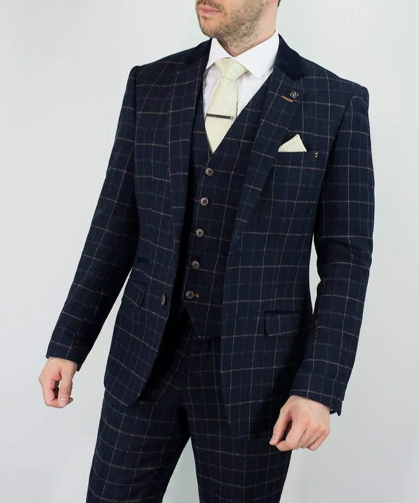 Cavani Shelby Navy Tweed 3 Piece Suit