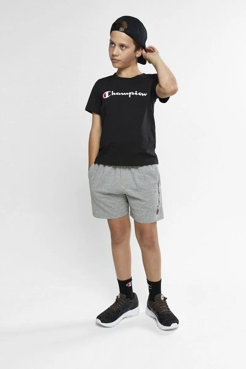 CHAMPION JUNIOR SCRIPT BLACK SHORT SLEEVE TEE