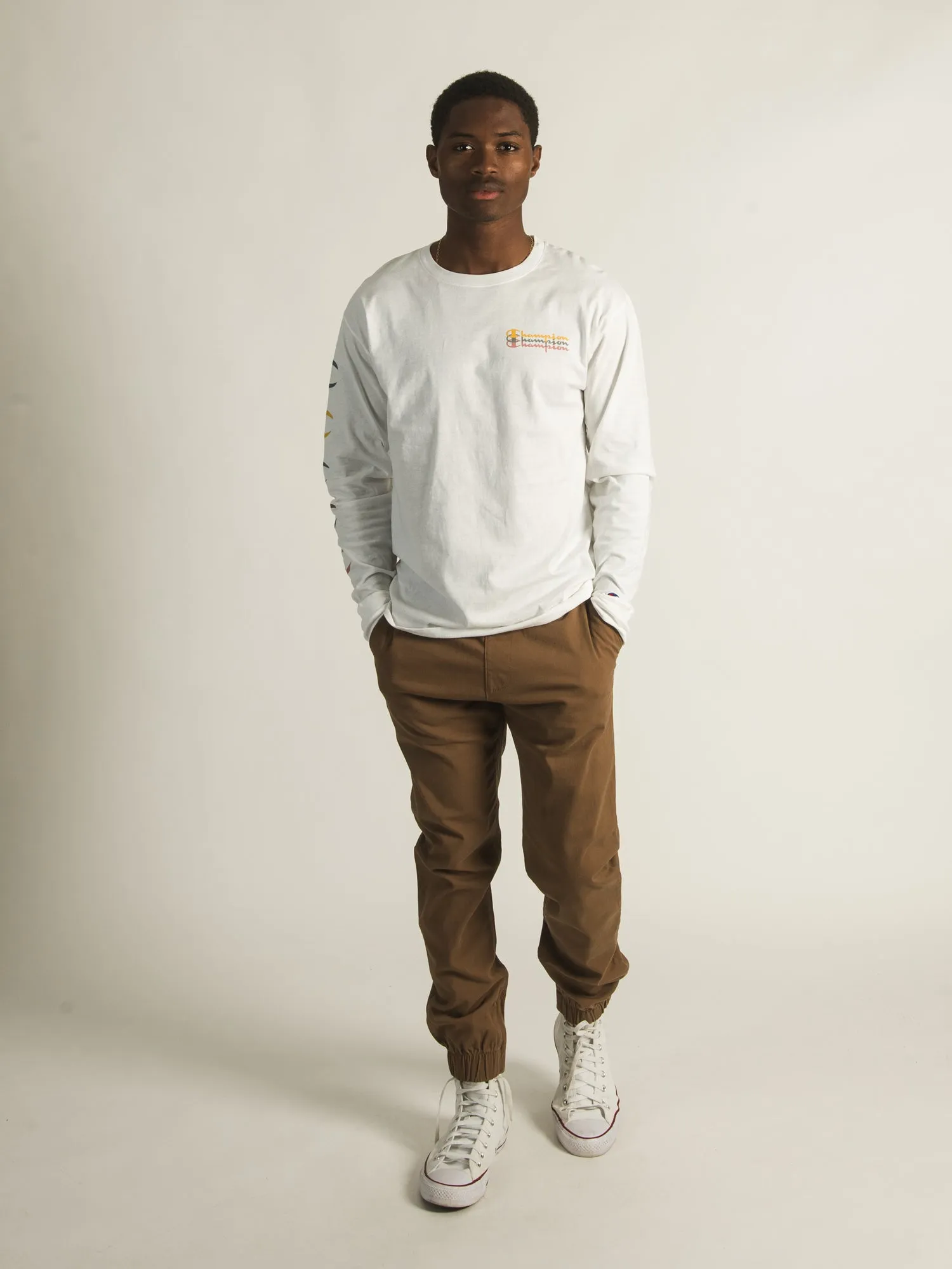 CHAMPION OVER SCRIPT LONG SLEEVE  - CLEARANCE