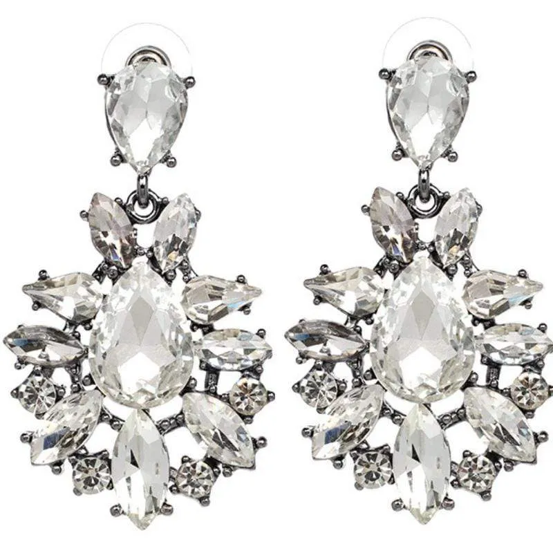 Chandelier Sparkle White Statement Earrings