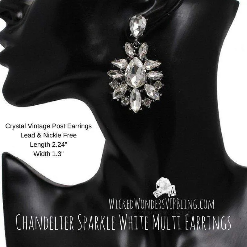 Chandelier Sparkle White Statement Earrings