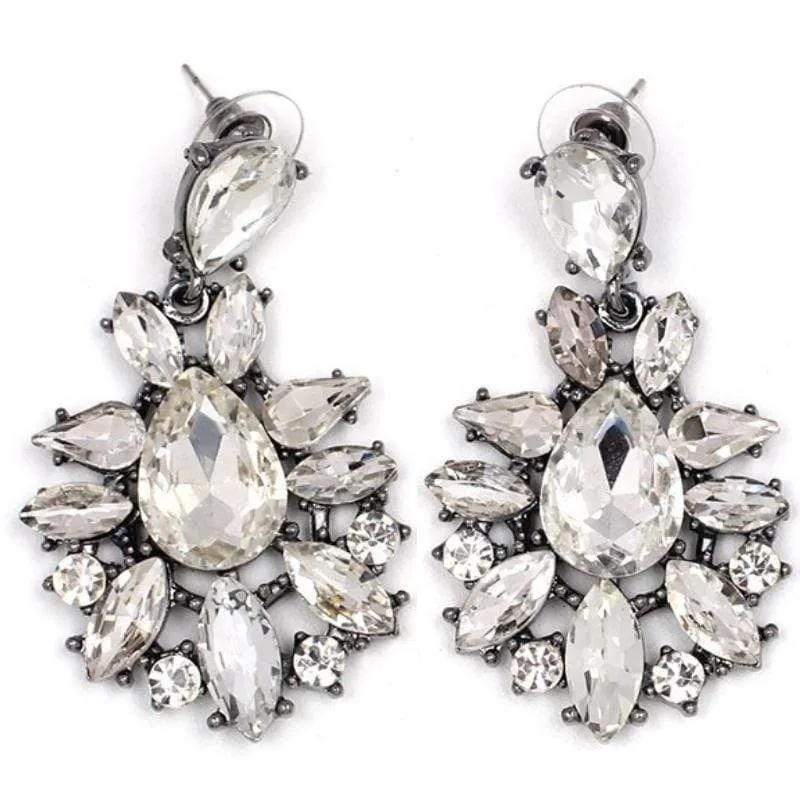 Chandelier Sparkle White Statement Earrings