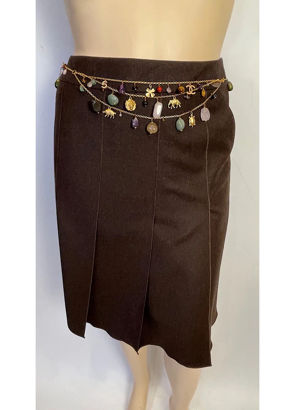 Chanel Vintage 99A 1999 Fall Brown Wool Pleated Skirt US 14