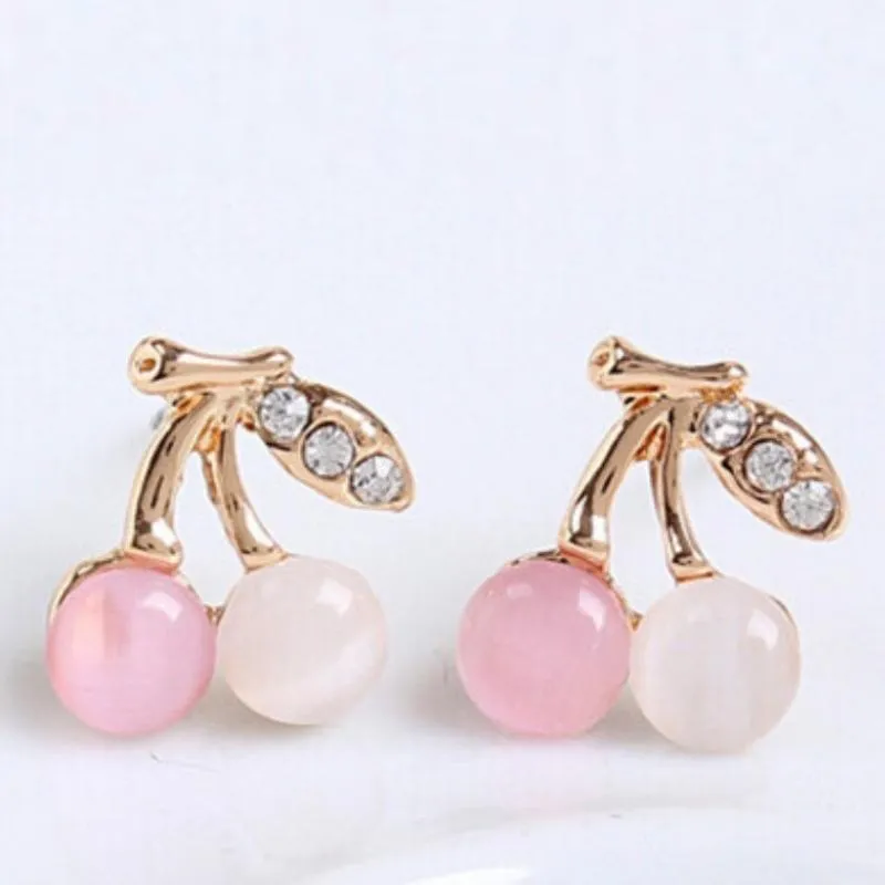 Cherry Pickers Pink Moonstone Gold Post Earrings