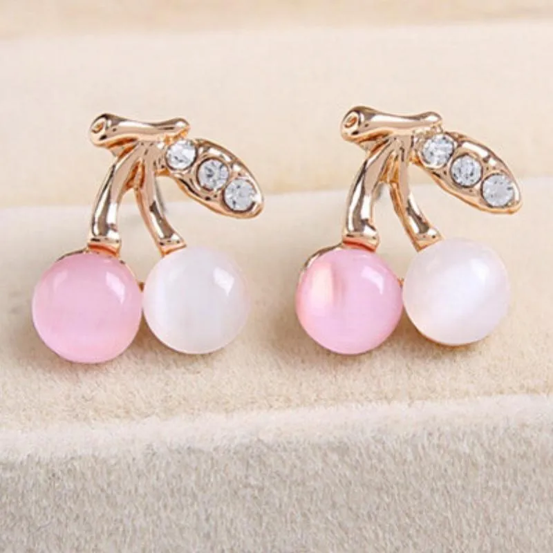 Cherry Pickers Pink Moonstone Gold Post Earrings