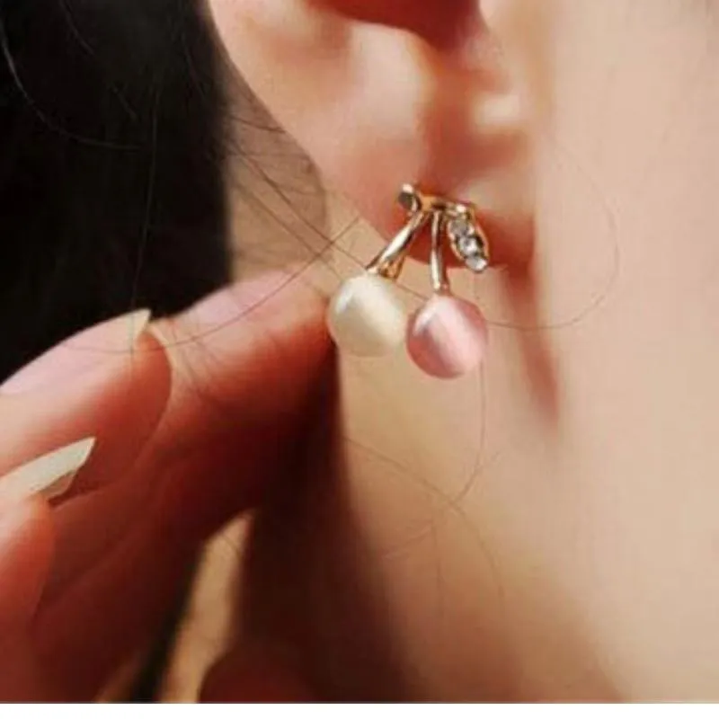 Cherry Pickers Pink Moonstone Gold Post Earrings