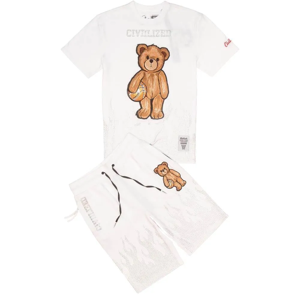 Civilized Clothing Brand Men Civilized Bear Rhinestone Short (White)