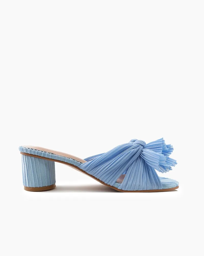 (Clean Up) Pleated Bow Open Toe Chunky Block Heel Sandals