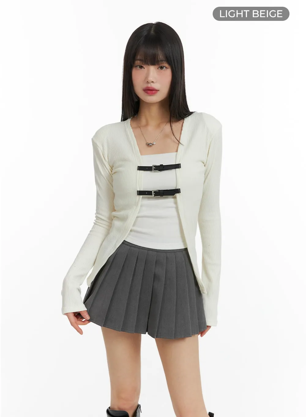 Collarless Buckle Cardigan CF420