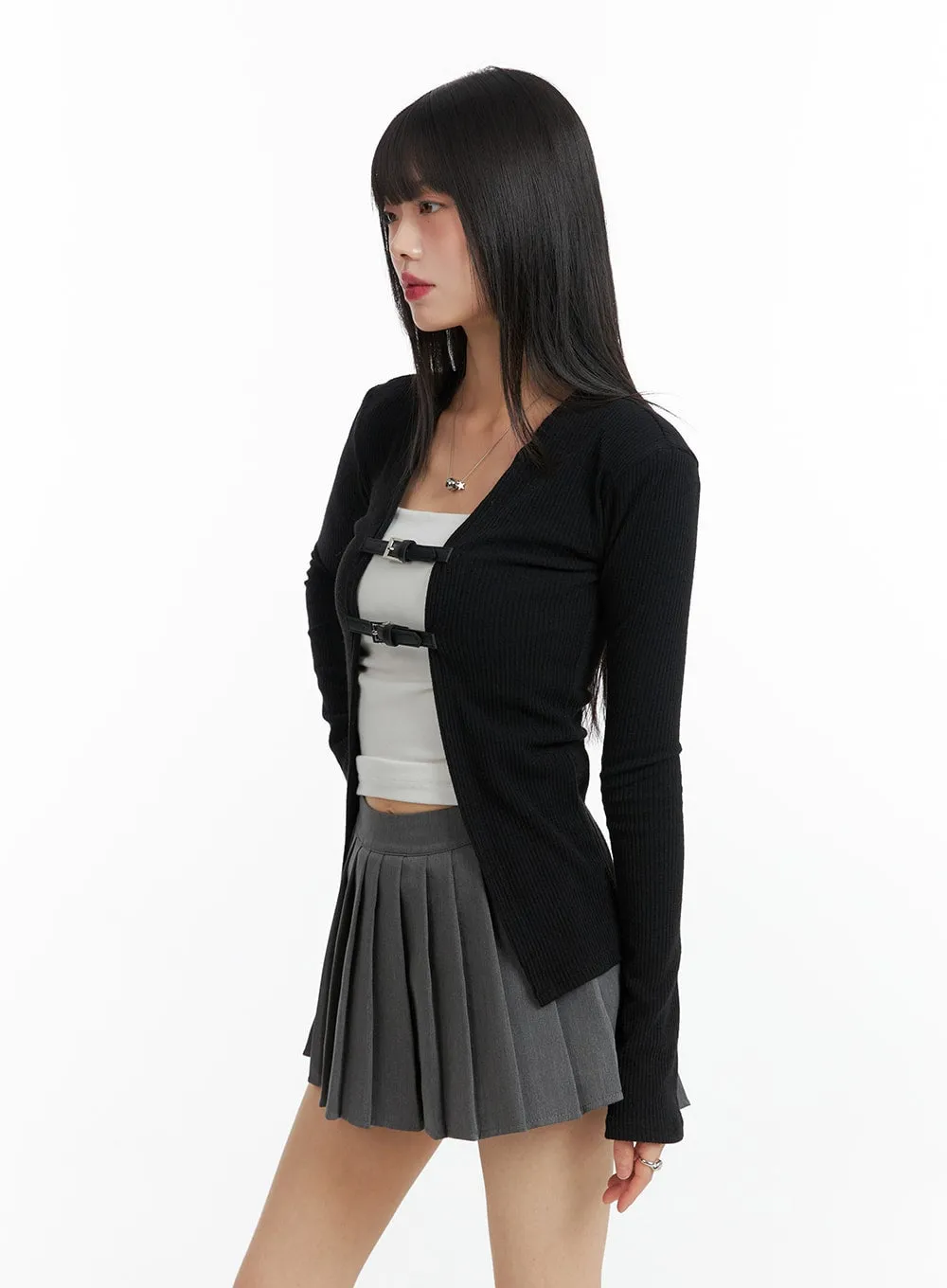 Collarless Buckle Cardigan CF420