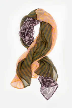 Contrast Patchwork Silk Scarf Multi