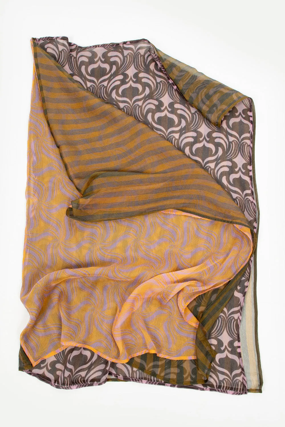 Contrast Patchwork Silk Scarf Multi