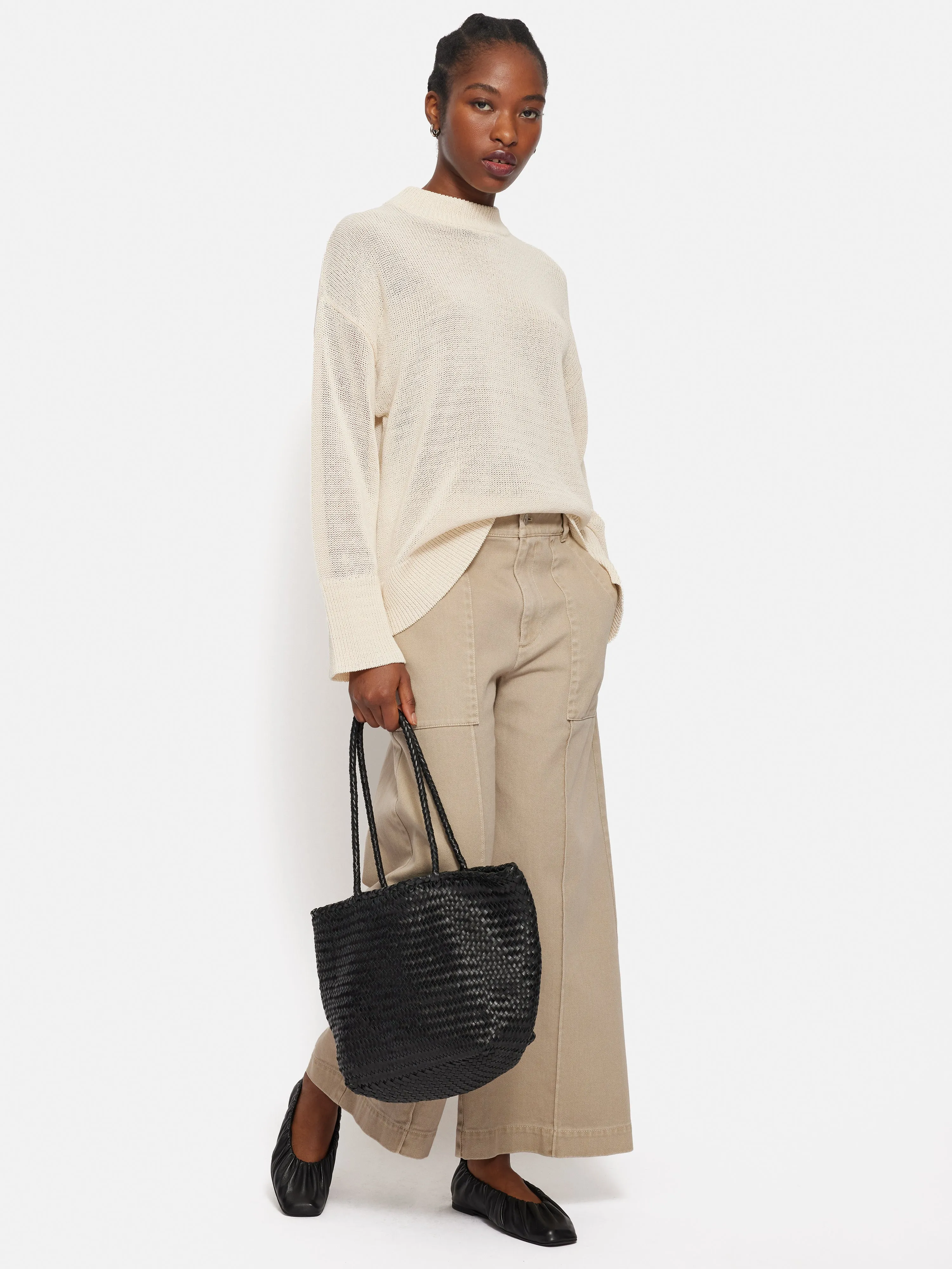 Corded Cotton Blend Jumper | Cream