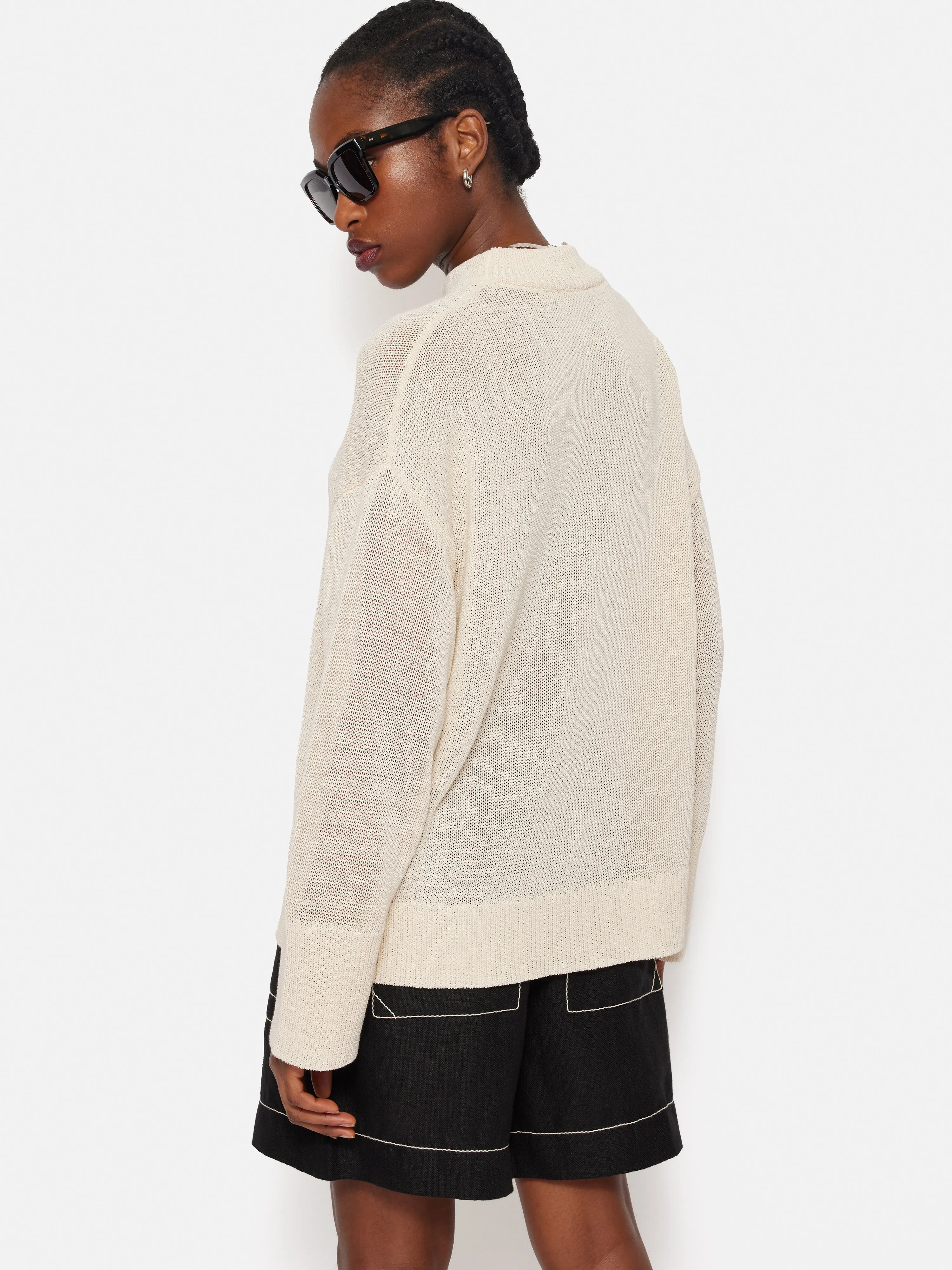 Corded Cotton Blend Jumper | Cream