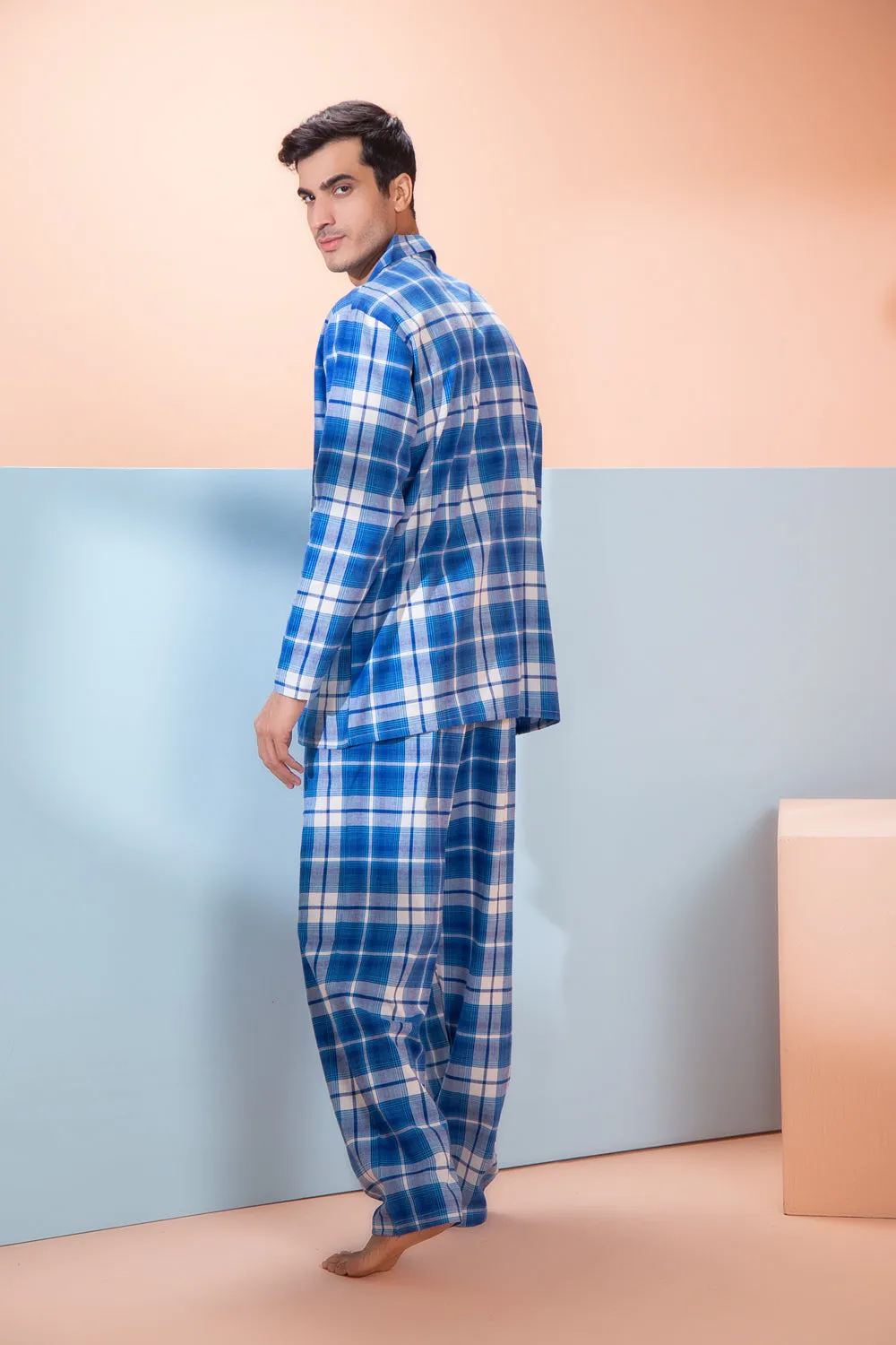 Cotton Check Classic Collar Night suit