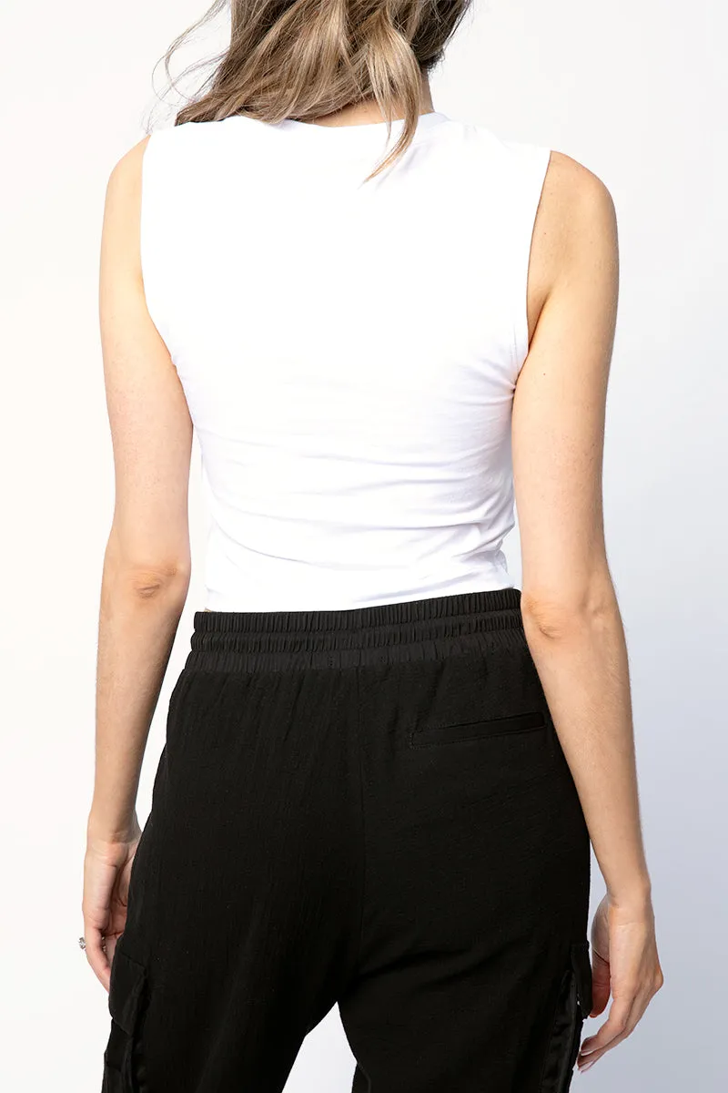 Cotton Cropped Sleeveless Tee in White