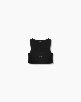 Cropped Cotton Rib Tank Top - Obsidian