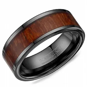 Crown Ring Black Ceramic & Wood Inlay Wedding Band