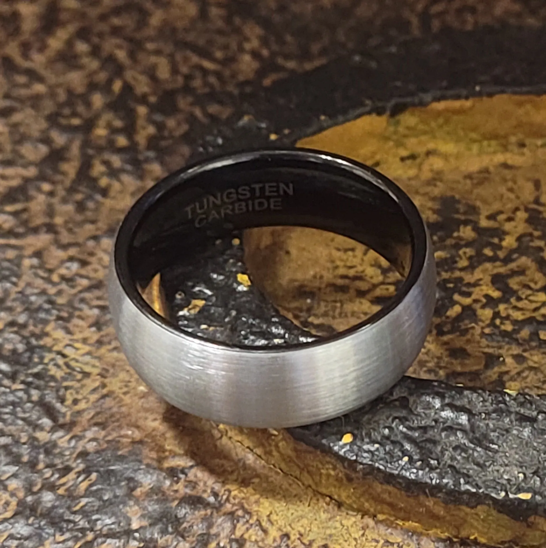 Custom Engraved Men's Tungsten Brushed Steel Promise Ring - Personalized Handwriting