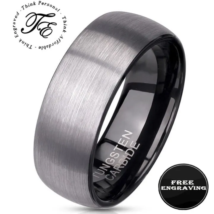 Custom Engraved Men's Tungsten Brushed Steel Promise Ring - Personalized Handwriting