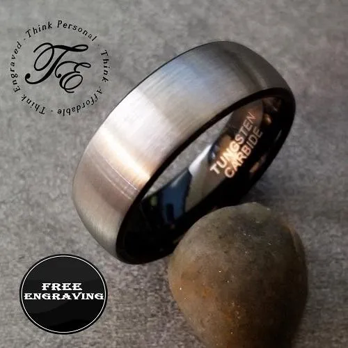 Custom Engraved Men's Tungsten Brushed Steel Promise Ring - Personalized Handwriting